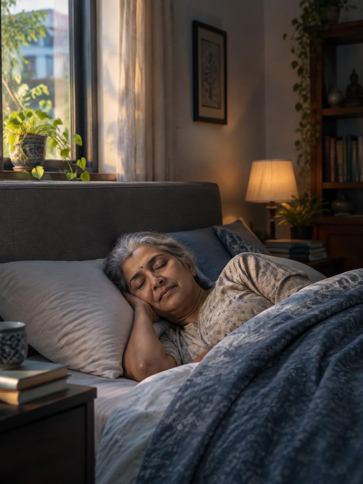 An older adult resting peacefully at home